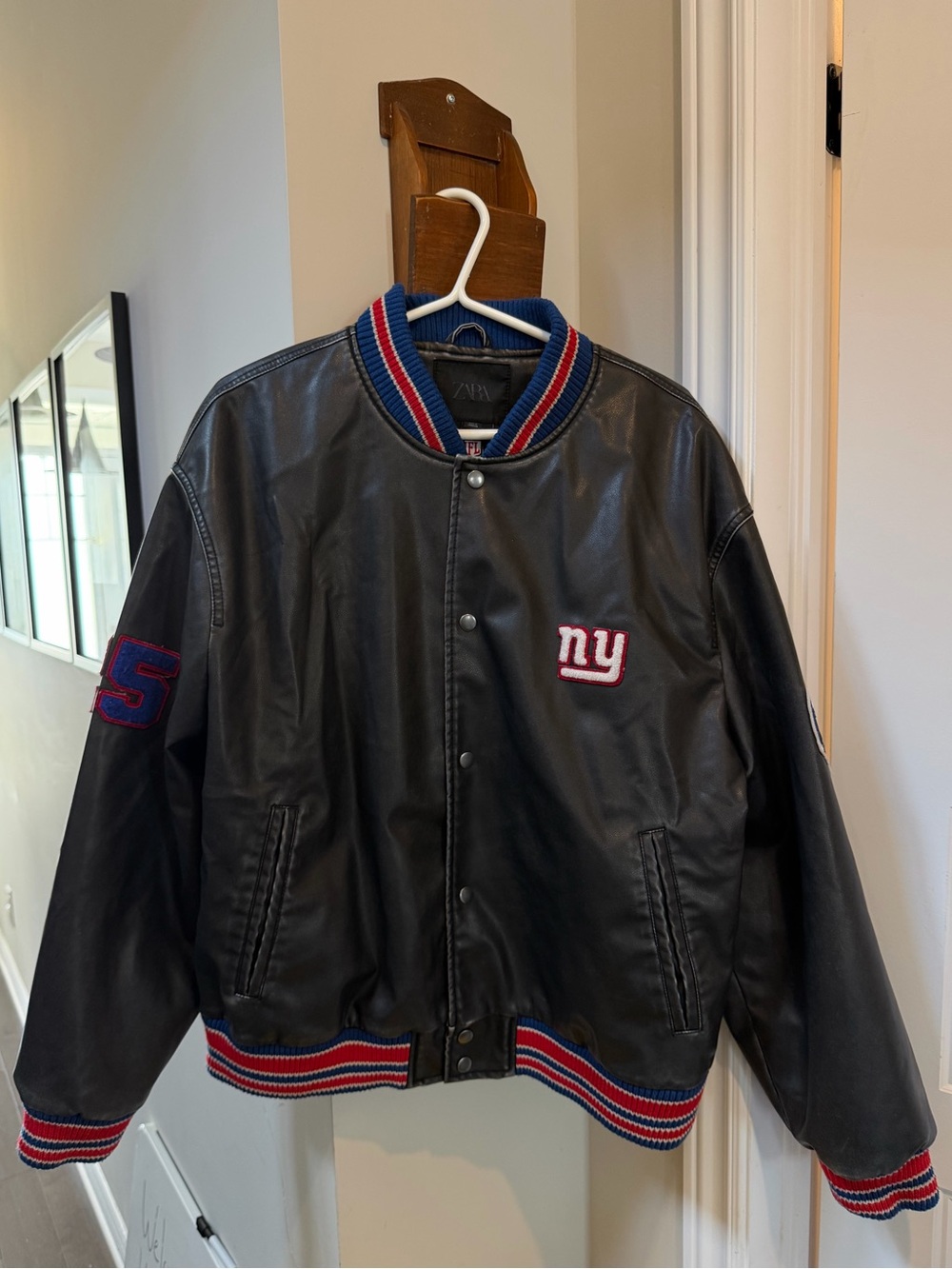 ZARA x NFL New York Giants Faux Leather Bomber Jacket - NWT / XL - Picture 3 of 10